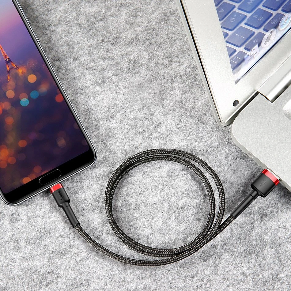 Baseus Cafule USB-C kabelius 2A 3m - Juodas / Raudonas
