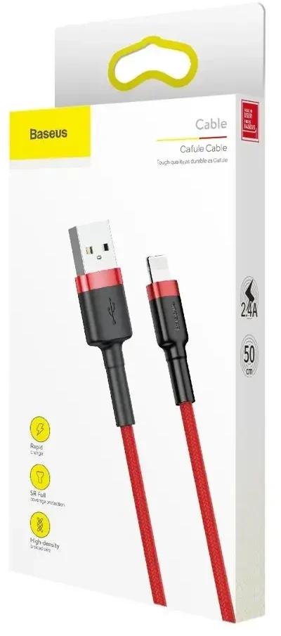Baseus Cafule duomenų perdavimo ir įkrovimo kabelis | USB-A į Lightning | 12 W | 0,5 m | raudonas