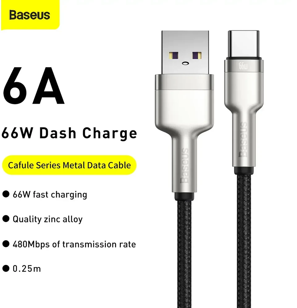 Baseus Cafule USB - USB-C laidas 66W 0.25m - Juodas