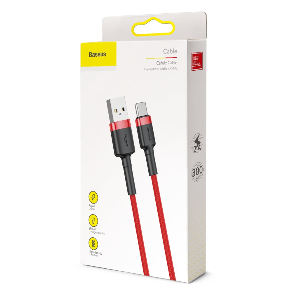 Baseus Cafule USB-C kabelis 2A 3m - Raudonas