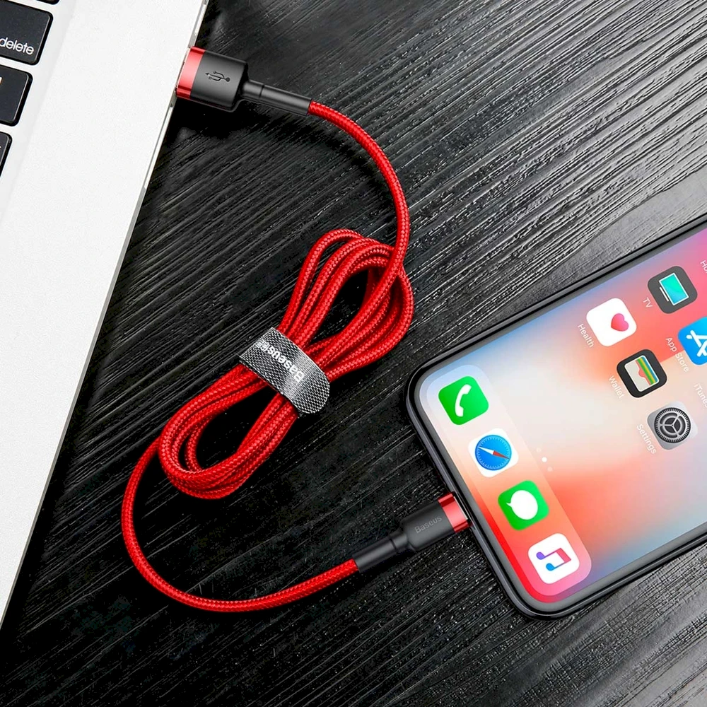 Baseus Cafule USB Lightning kabelis 2.4A 1m - Juoda / Raudona
