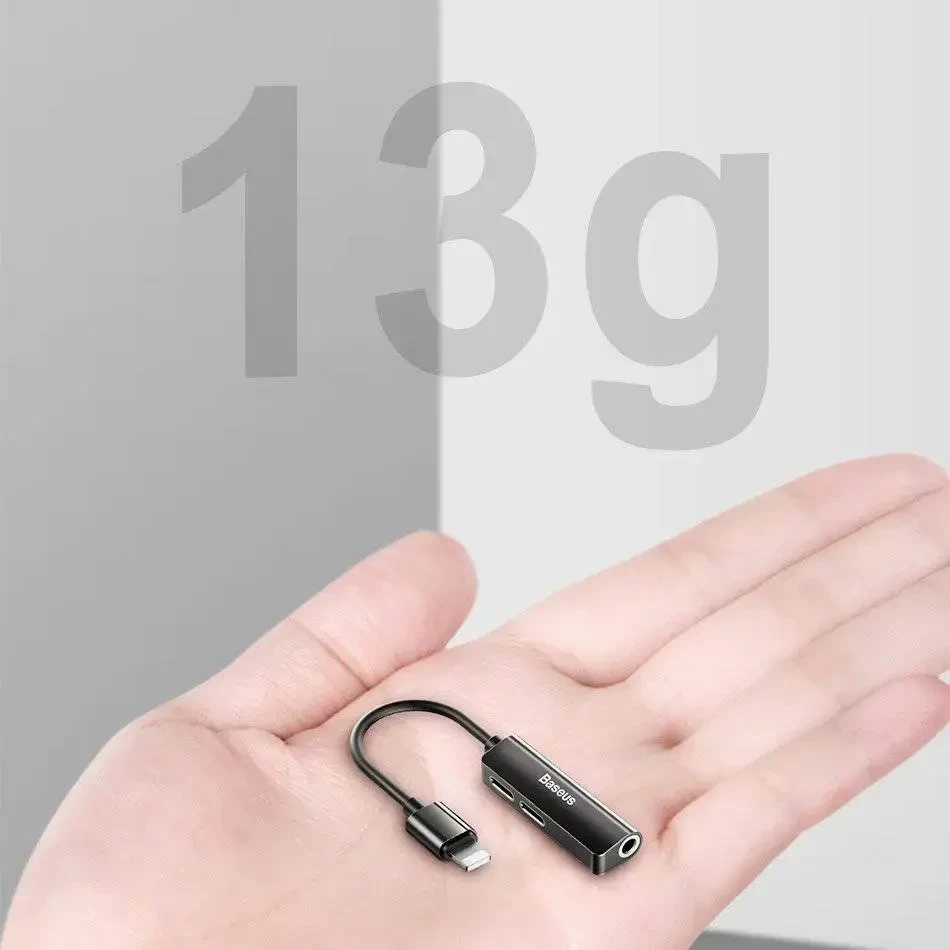 Dėklas Baseusas Baseus L52 garso adapteris iš Lightning į 3.5mm ir 2x Lightning - juodas