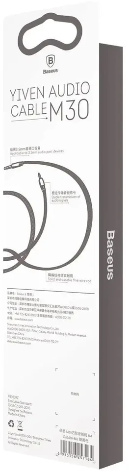 Baseus CAM30-BS1 Premium AUX kabelis 3,5 mm -> 3,5 mm 1,0 m pilkas