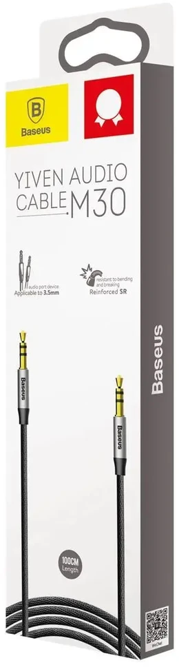 Baseus CAM30-BS1 Premium AUX kabelis 3,5 mm -> 3,5 mm 1,0 m pilkas