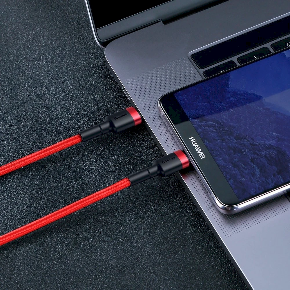 Kabelis Baseus USB2.0 C-USB C kištukas 1 m, su nailoniniu šarvu Cafule, raudonas/juodas