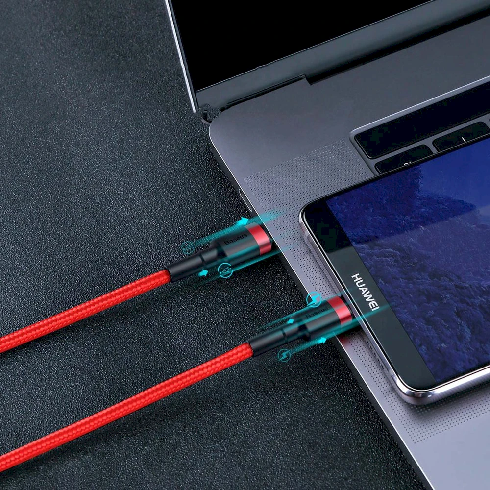 Kabelis Baseus USB2.0 C-USB C kištukas 1 m, su nailoniniu šarvu Cafule, raudonas/juodas