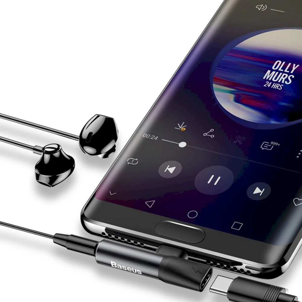 Baseus Audio adapteris L41 USB-C prie 3.5mm AUX lizdo + USB-C - Juodas