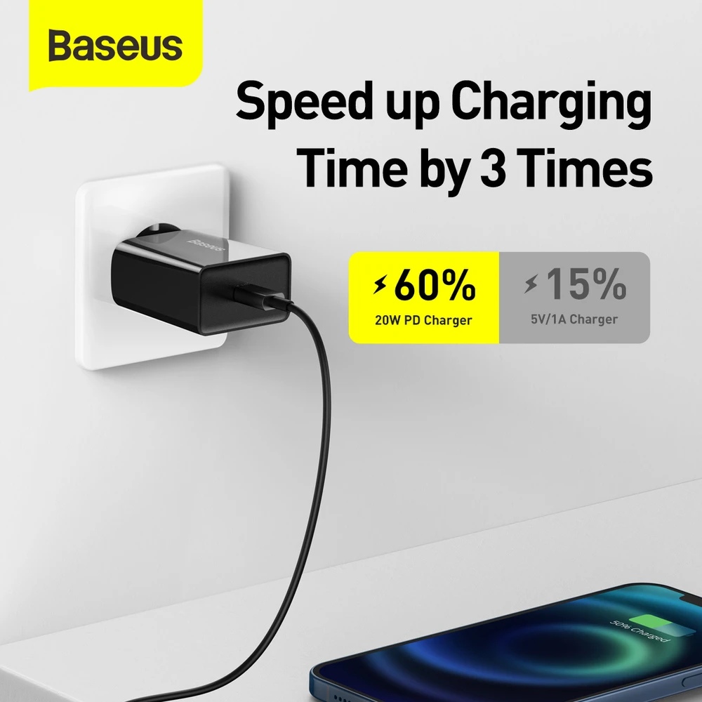 Baseus Speed Mini greitas įkroviklis USB-C PD 3A 20W juodas