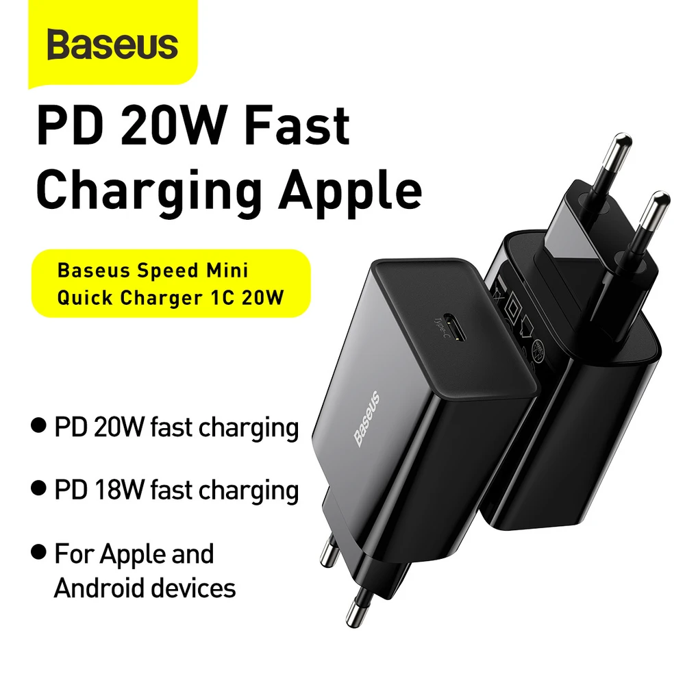 Baseus Speed Mini greitas įkroviklis USB-C PD 3A 20W juodas