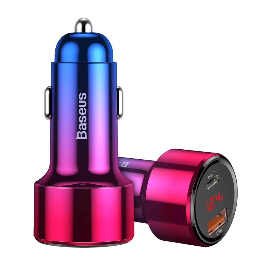 Dėklas Baseus Magic automobilinis įkroviklis USB + USB-C QC 4.0 PD 45W - Raudonas / Mėlynas