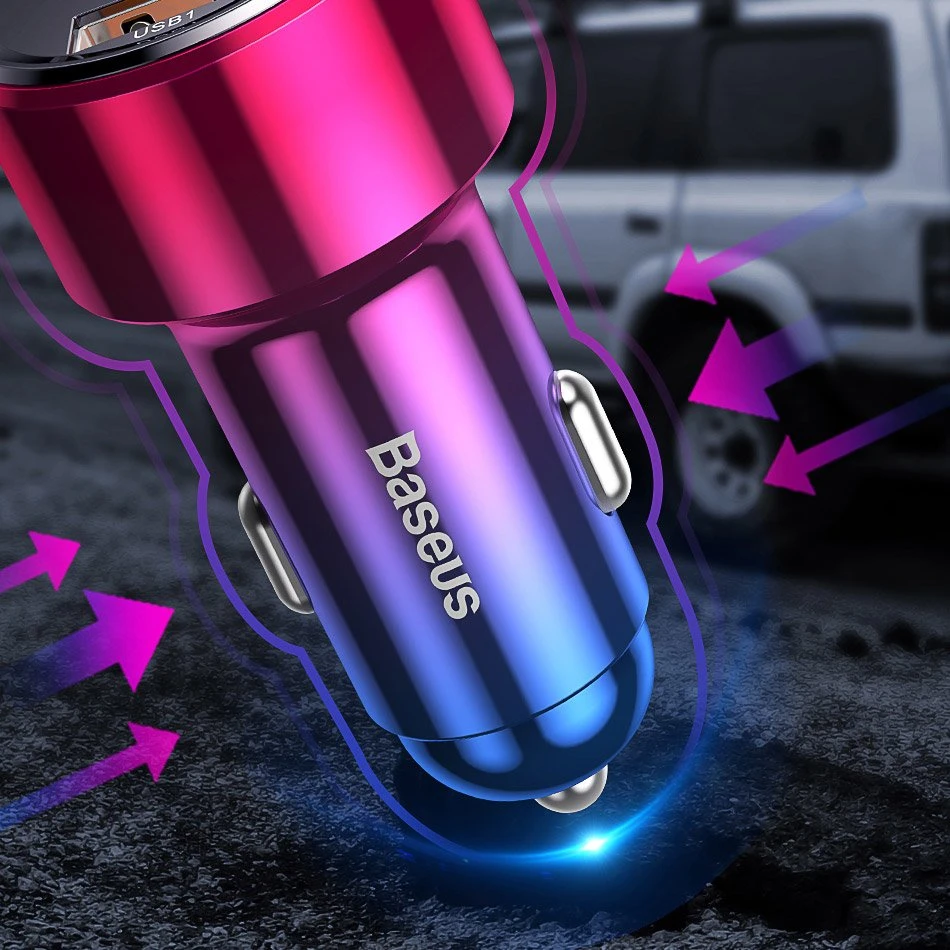 Dėklas Baseus Magic automobilinis įkroviklis USB + USB-C QC 4.0 PD 45W - Raudonas / Mėlynas