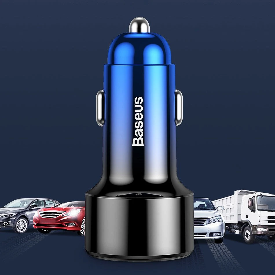 Dėklas Baseus Magic automobilinis įkroviklis USB + USB-C QC 4.0 PD 45W - Raudonas / Mėlynas