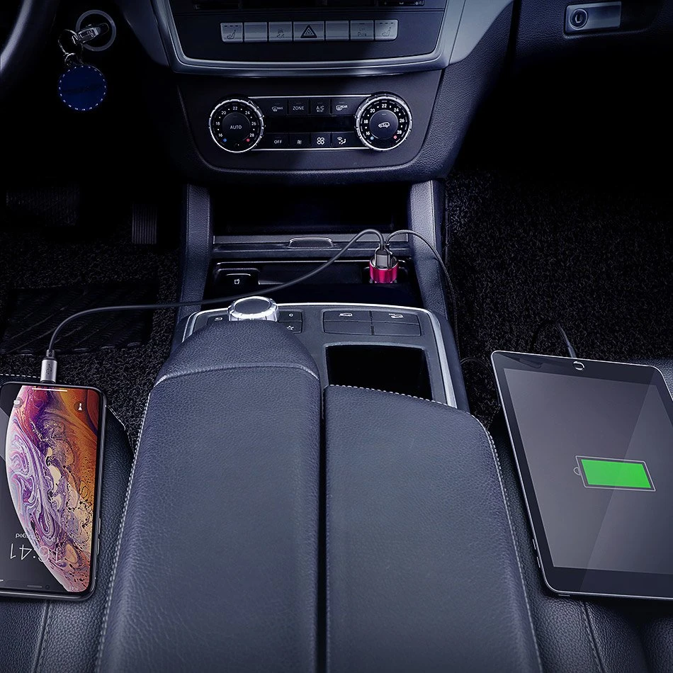 Dėklas Baseus Magic automobilinis įkroviklis USB + USB-C QC 4.0 PD 45W - Raudonas / Mėlynas