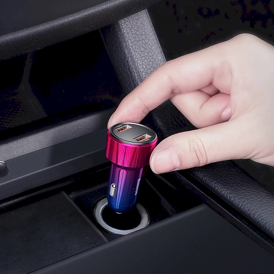 Dėklas Baseus Magic automobilinis įkroviklis USB + USB-C QC 4.0 PD 45W - Raudonas / Mėlynas