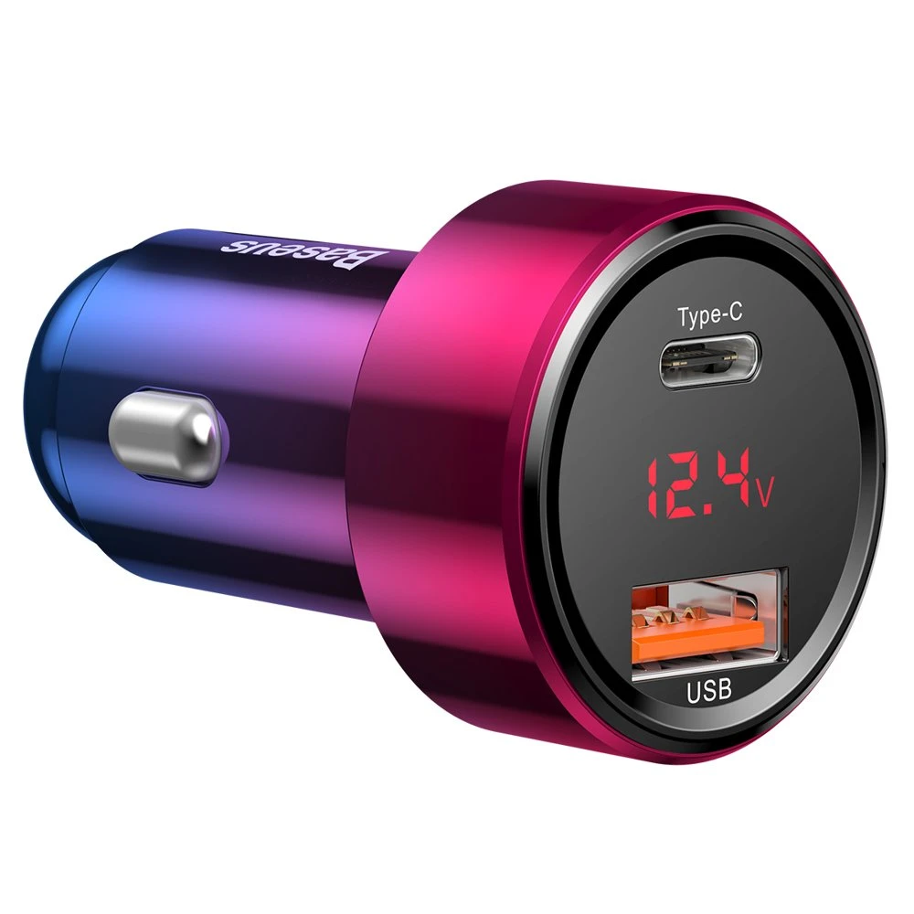 Dėklas Baseus Magic automobilinis įkroviklis USB + USB-C QC 4.0 PD 45W - Raudonas / Mėlynas