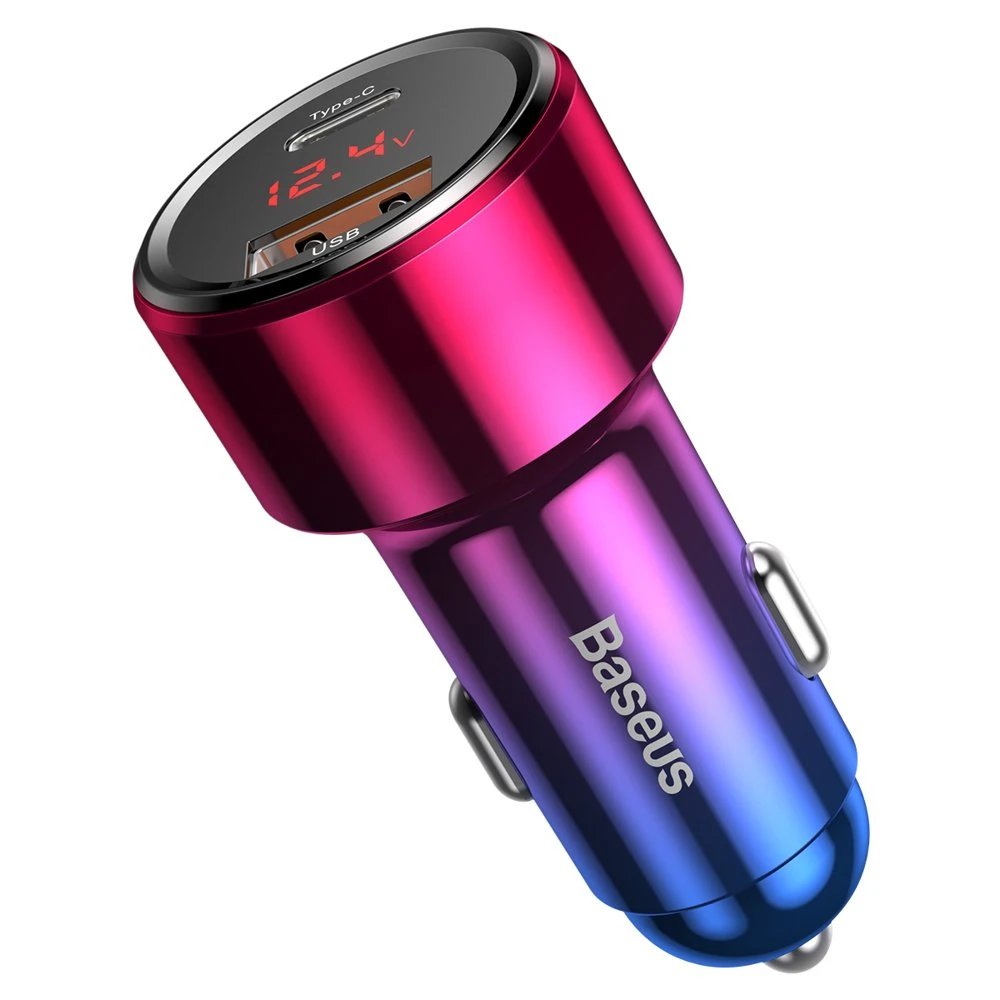 Dėklas Baseus Magic automobilinis įkroviklis USB + USB-C QC 4.0 PD 45W - Raudonas / Mėlynas