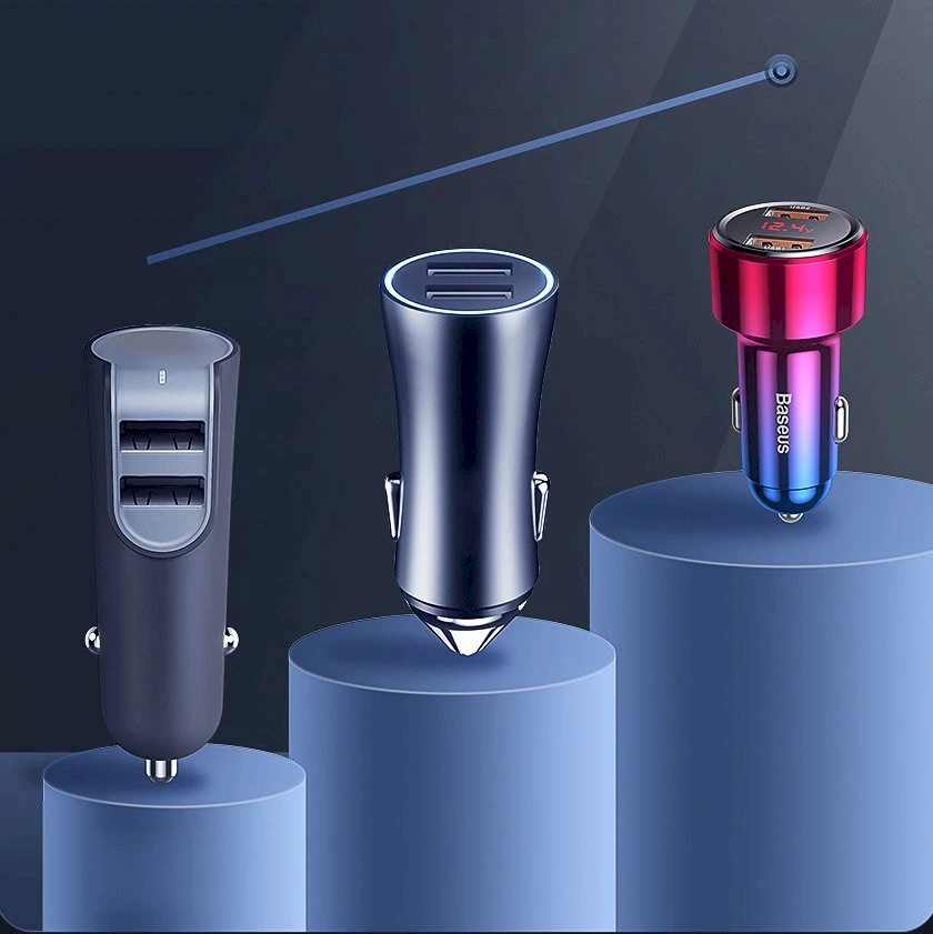 Dėklas Baseus Magic automobilinis įkroviklis USB + USB-C QC 4.0 PD 45W - Raudonas / Mėlynas