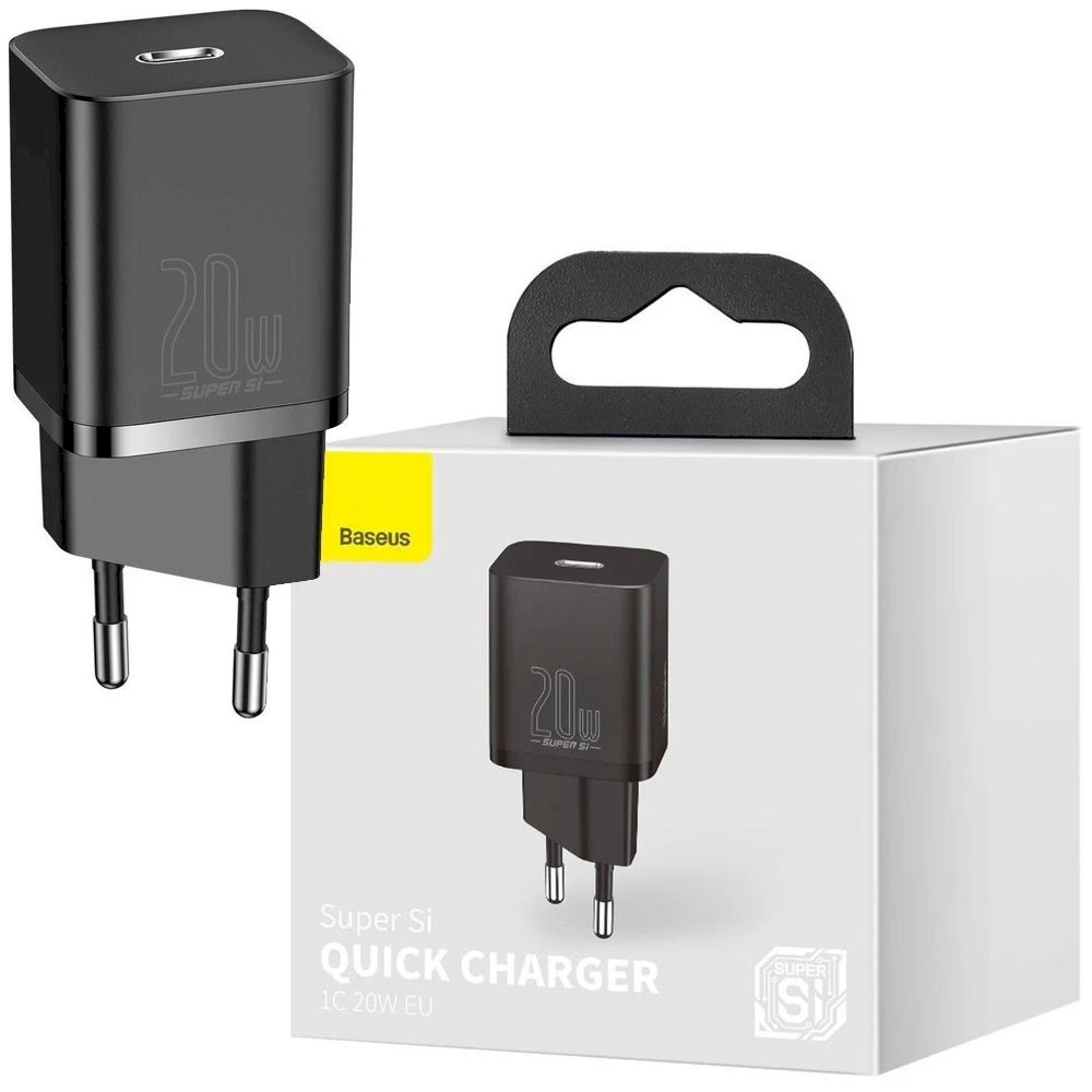 Baseus Sieninis įkroviklis Super Si 20W USB-C QC3.0 PD, juodas