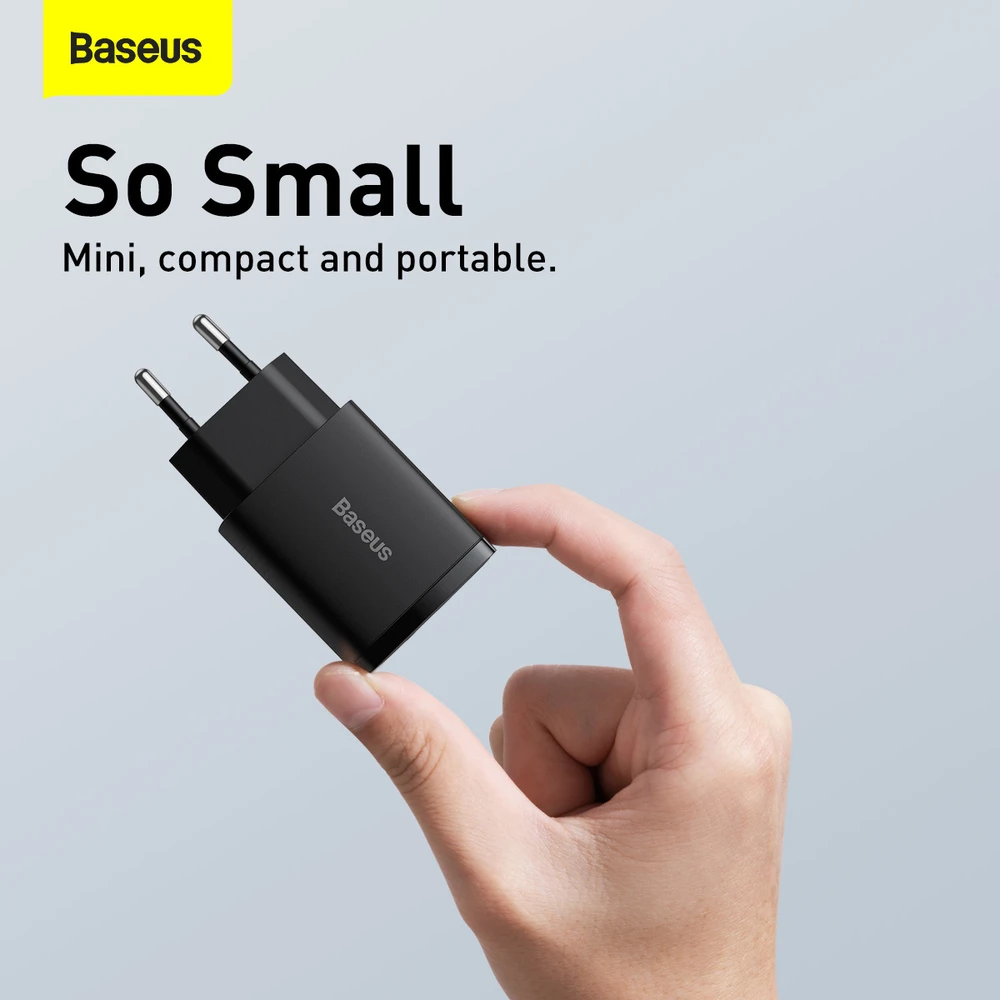 Baseus Kompaktiškas sieninis greitasis įkroviklis USB-C 20W, Juodos spalvos (CCXJ-B01)
