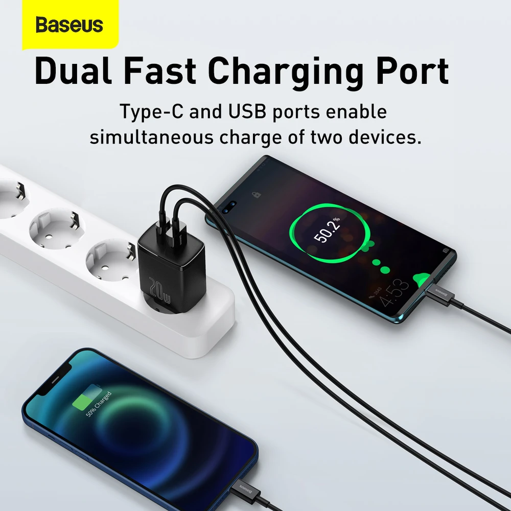 Baseus Kompaktiškas sieninis greitasis įkroviklis USB-C 20W, Juodos spalvos (CCXJ-B01)