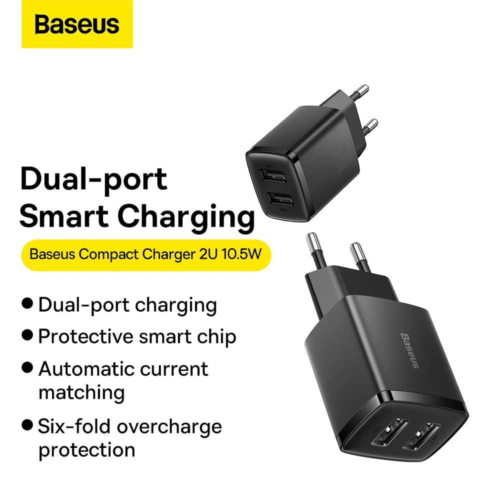 Baseus Sieninis įkroviklis 10.5W 2xUSB 2.1A, juodas