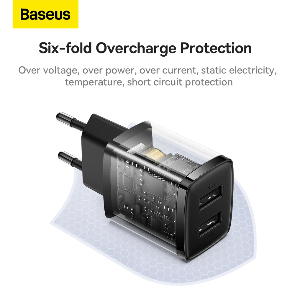 Baseus Sieninis įkroviklis 10.5W 2xUSB 2.1A, juodas