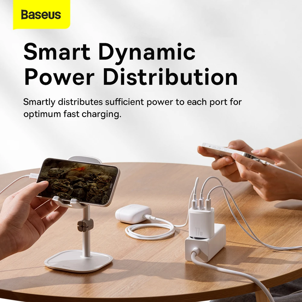 Baseus kompaktiškas greitas įkroviklis, 3x USB, 17W - baltas
