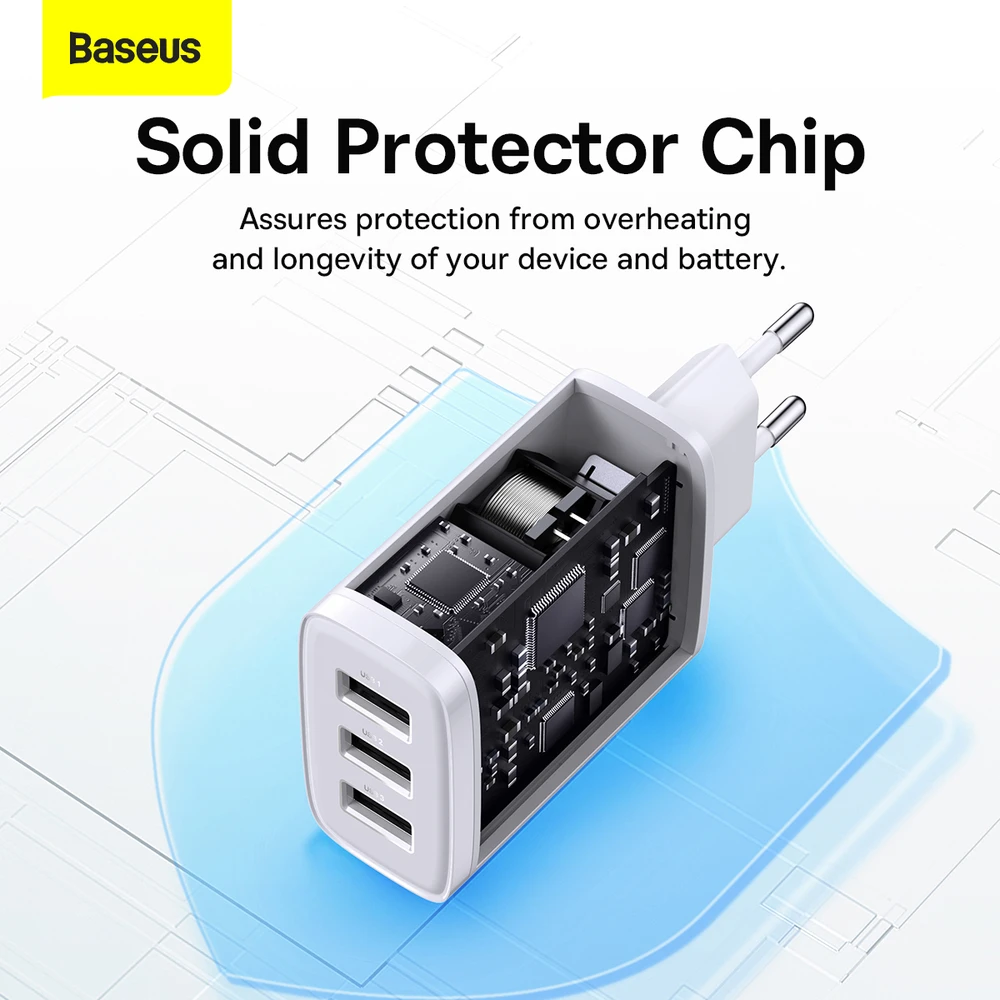Baseus kompaktiškas greitas įkroviklis, 3x USB, 17W - baltas
