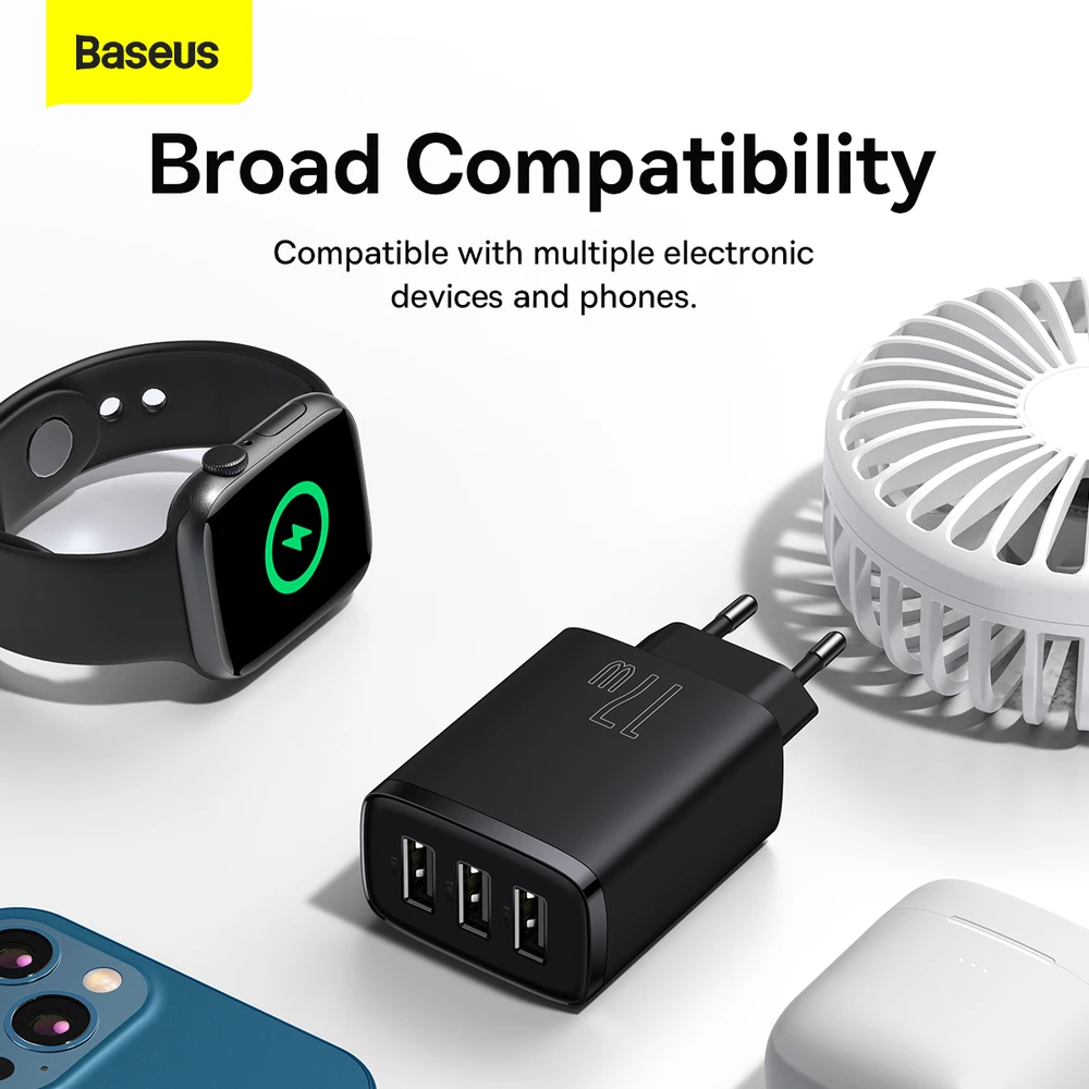 Baseus Sieninis įkroviklis 17W 3xUSB 3.4A, juodas