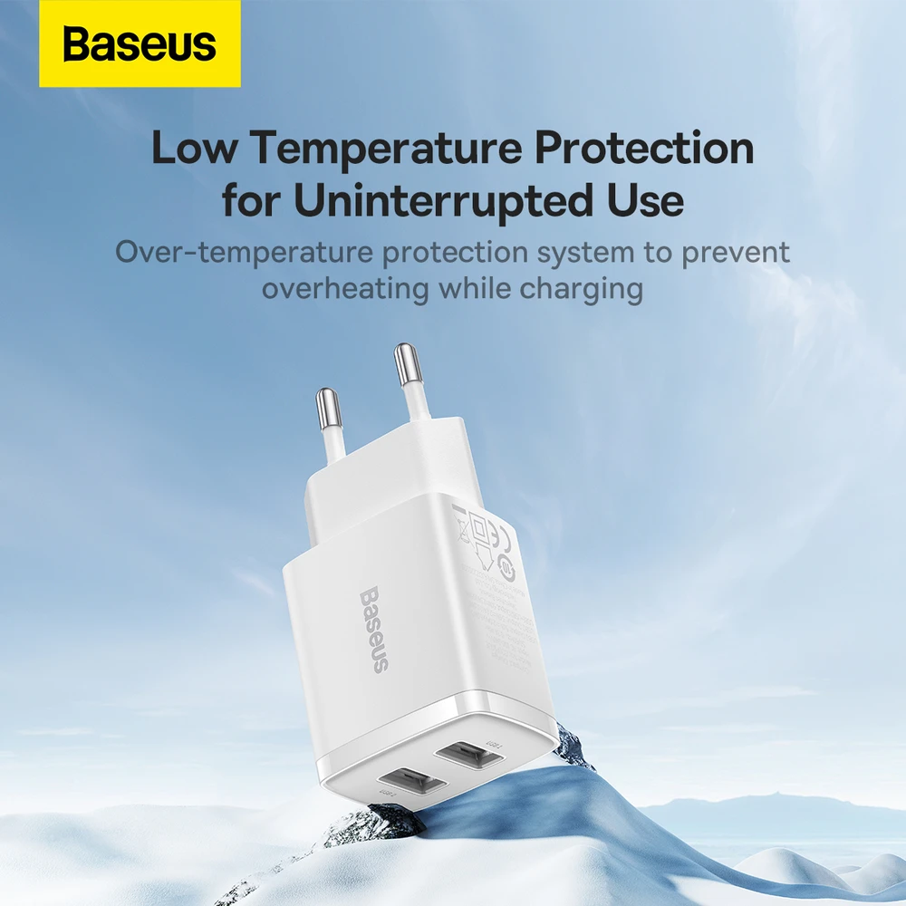 „Baseus“ kompaktiškas greitas įkroviklis, 2x USB, 10,5 W (baltas)