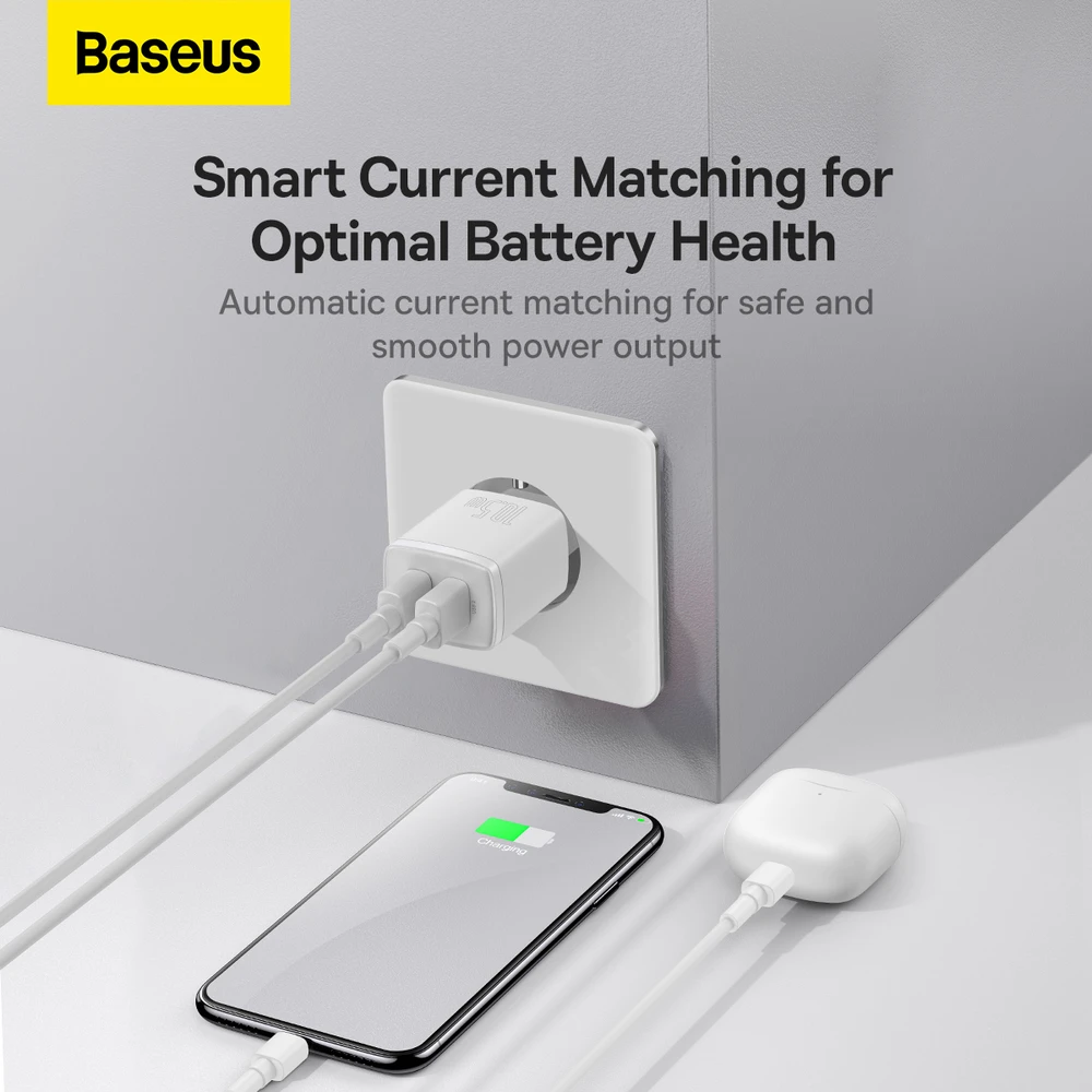 „Baseus“ kompaktiškas greitas įkroviklis, 2x USB, 10,5 W (baltas)