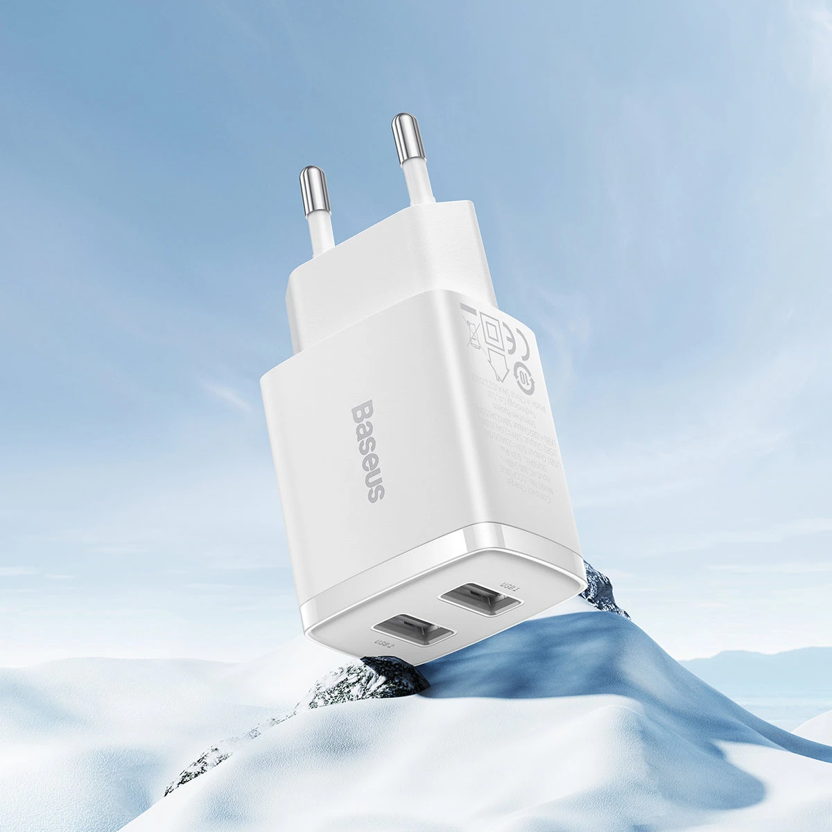 „Baseus“ kompaktiškas greitas įkroviklis, 2x USB, 10,5 W (baltas)