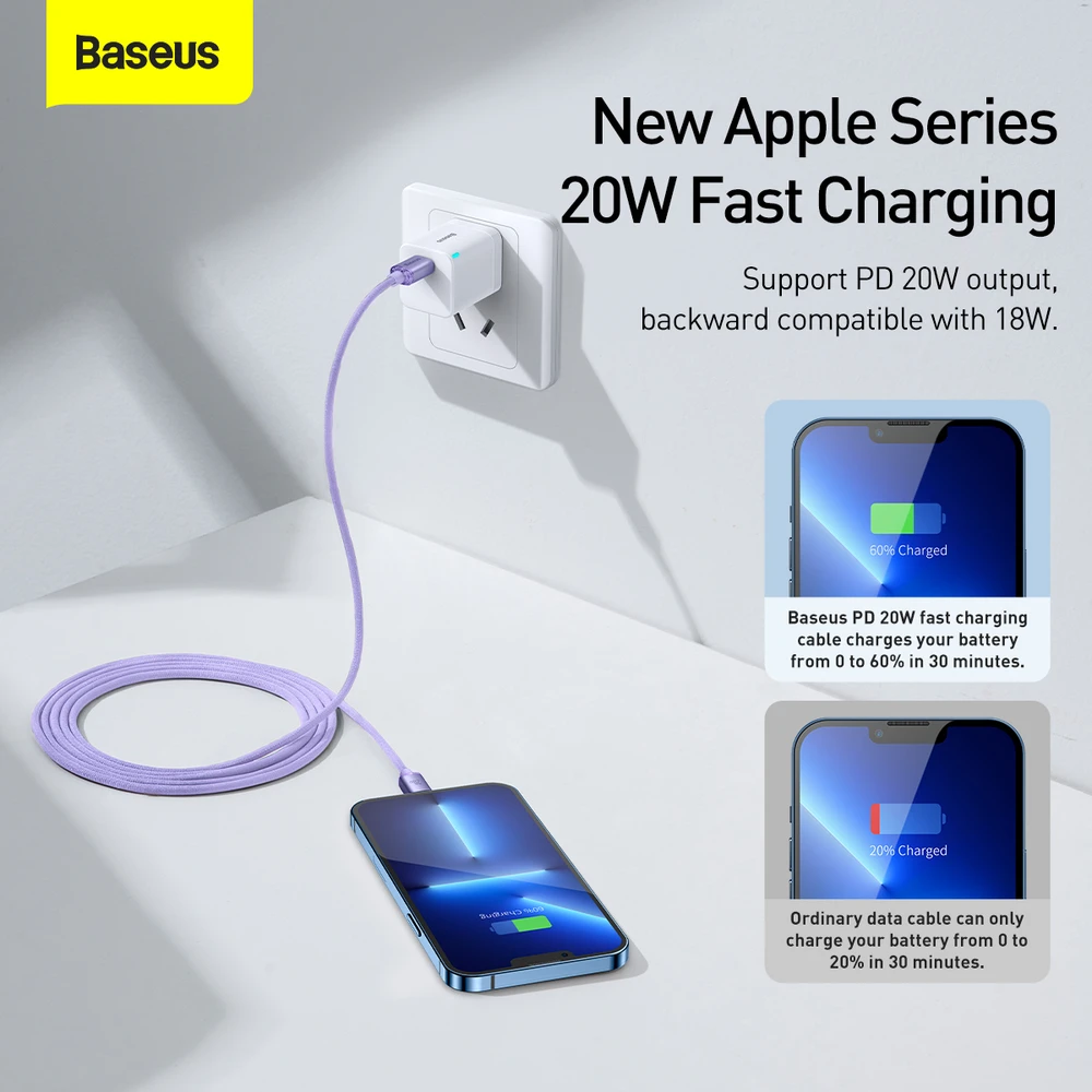 Baseus Crystal kabelis USB-C - Lightning 20W PD 2m - Violetinis