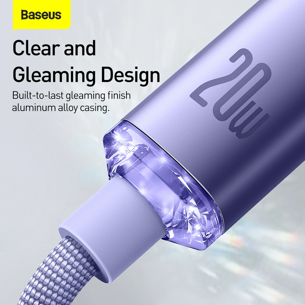 Baseus Crystal kabelis USB-C - Lightning 20W PD 2m - Violetinis