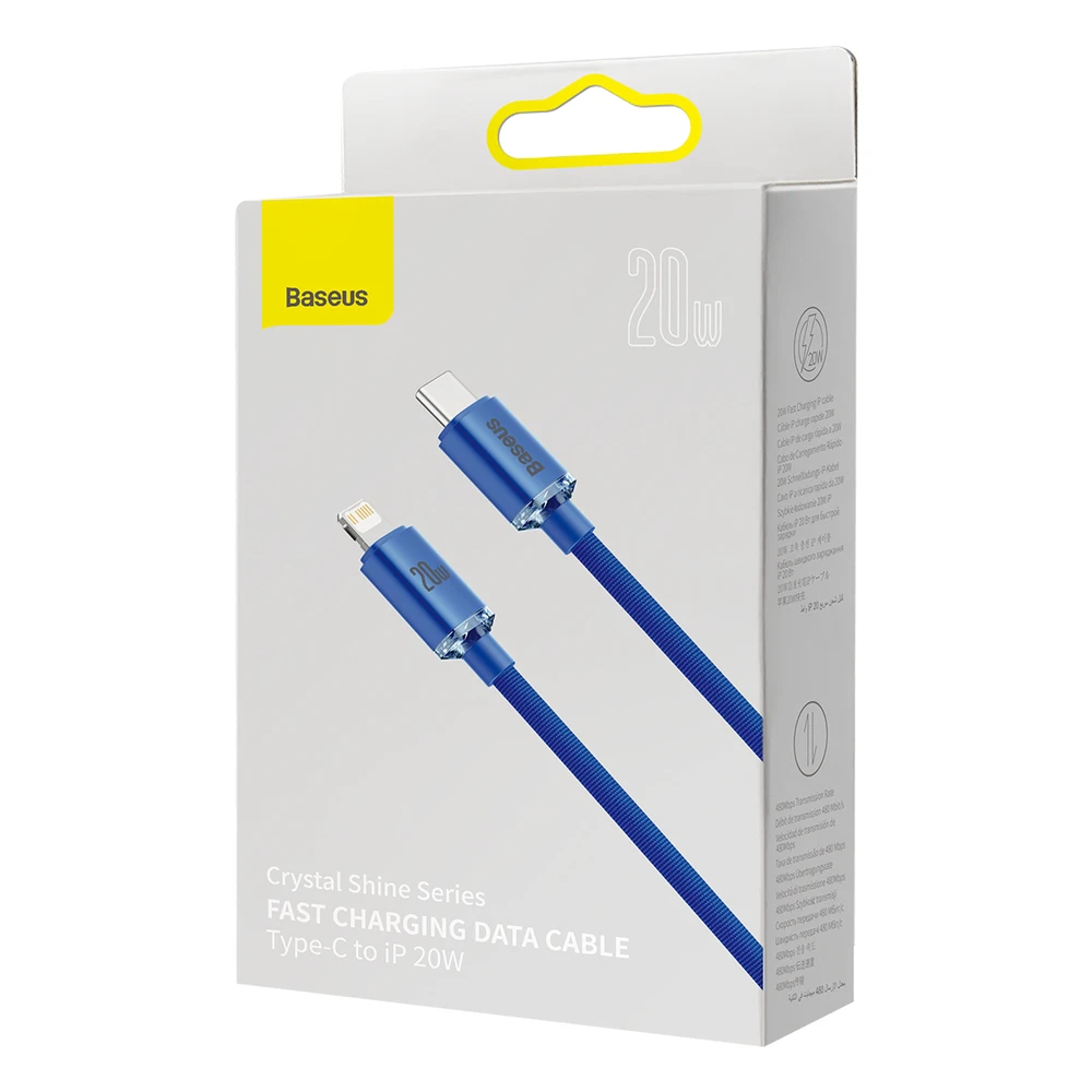 Baseus laidas Crystal Shine USB-C – Lightning 2,0 m 20W mėlynas