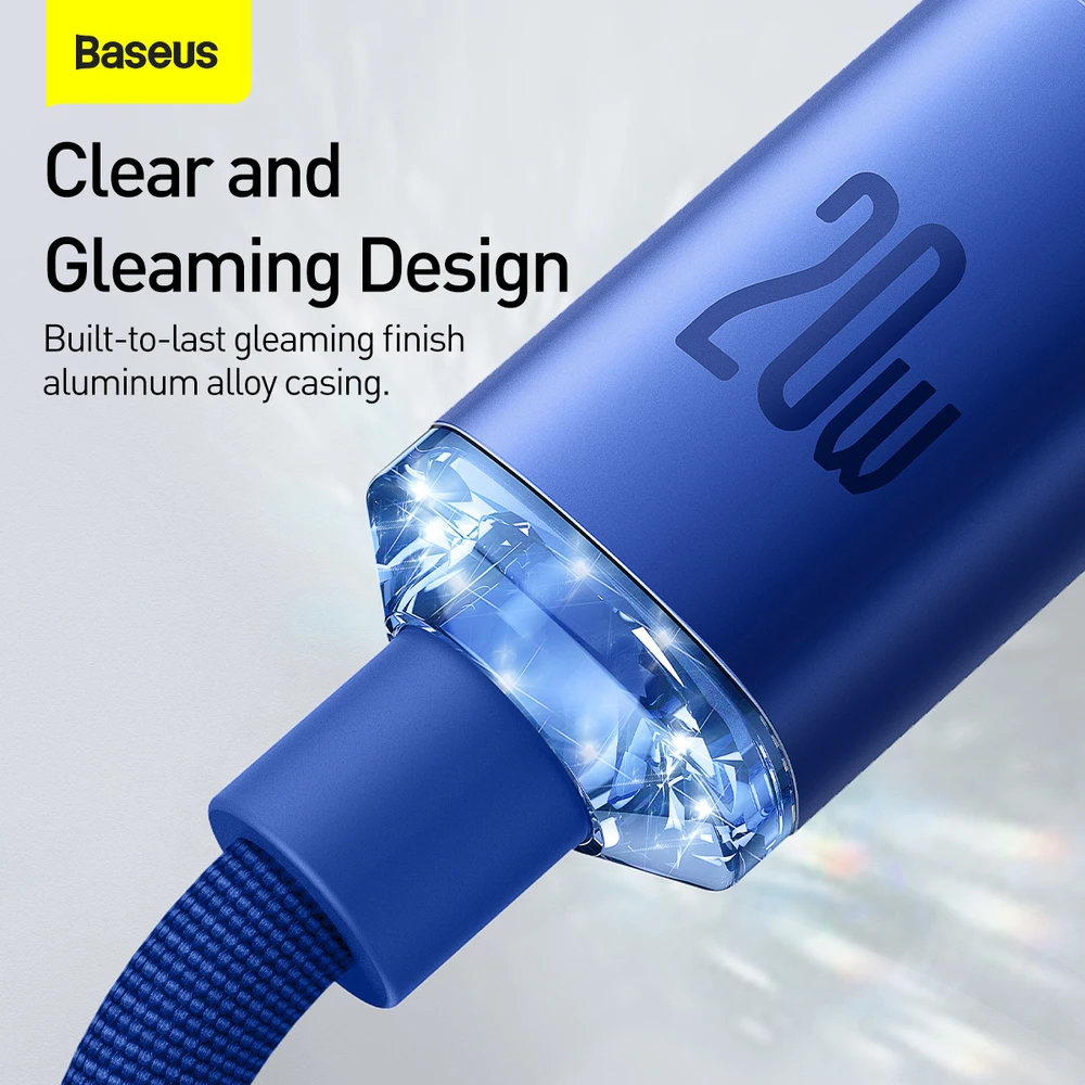 Baseus laidas Crystal Shine USB-C – Lightning 2,0 m 20W mėlynas