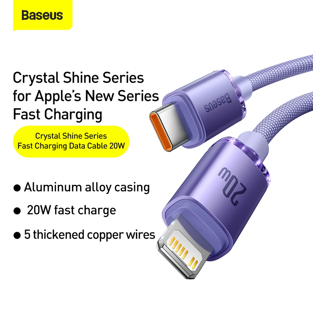 Baseus Crystal kabelis USB-C - Lightning 20W PD 2m - Violetinis