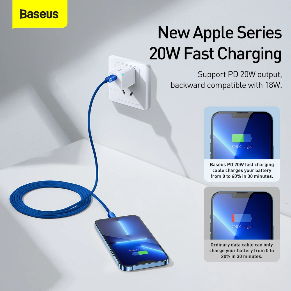 Baseus laidas Crystal Shine USB-C – Lightning 2,0 m 20W mėlynas