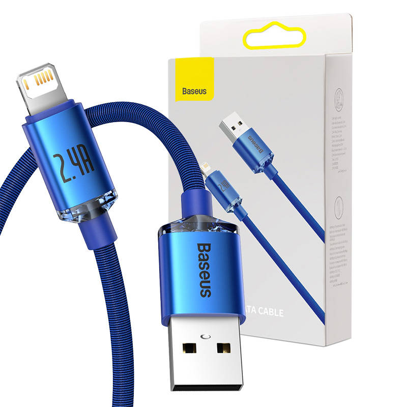 Baseus Crystal Shine USB - Lightning kabelis 2.4A 2m - Mėlynas
