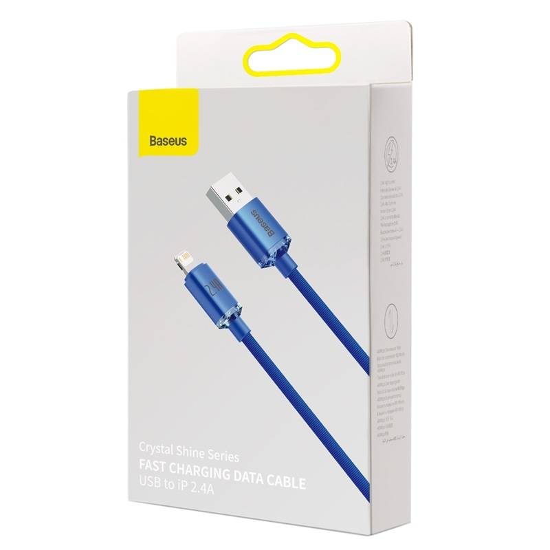 Baseus Crystal Shine USB - Lightning kabelis 2.4A 2m - Mėlynas