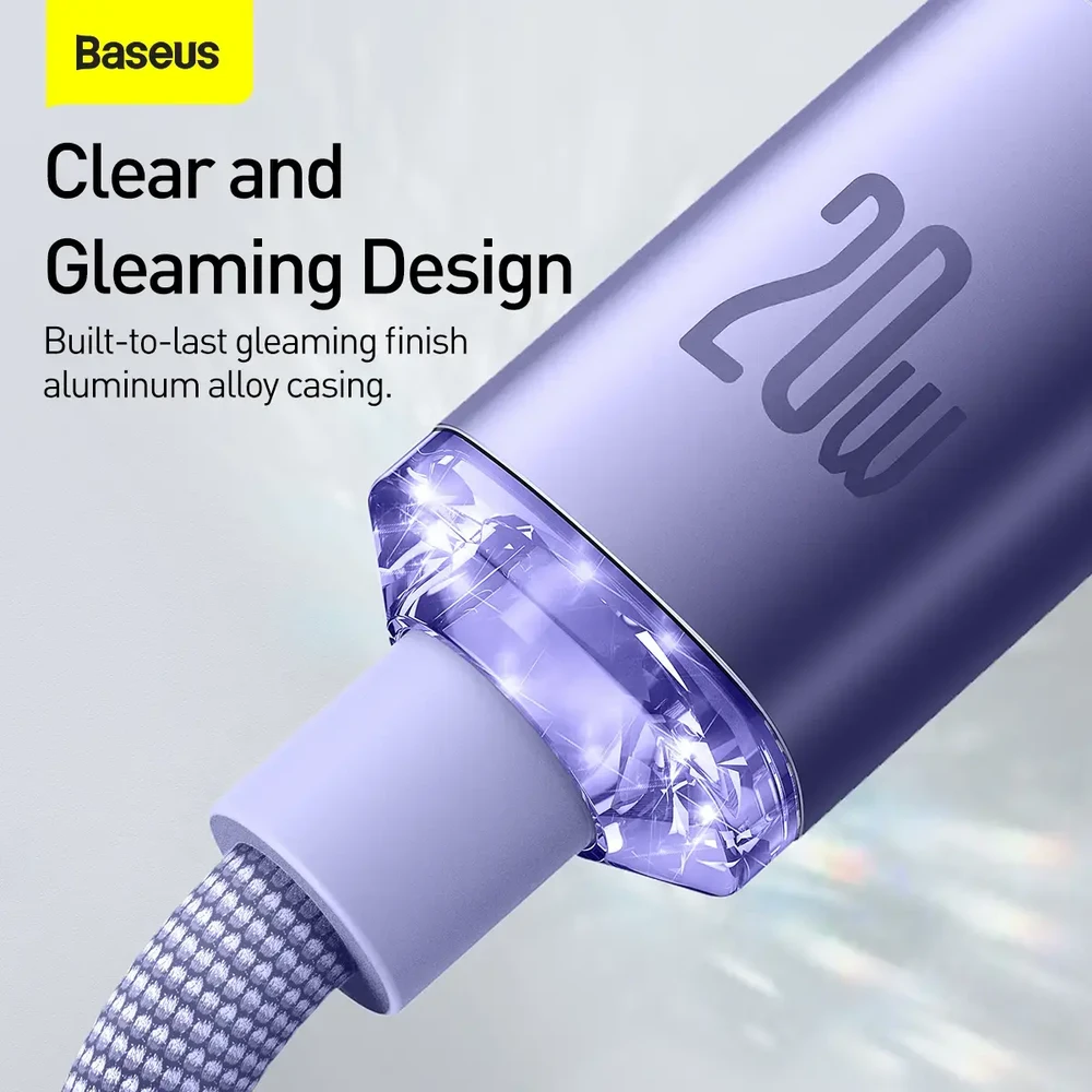 Baseus Crystal Shine USB-C – Lightning laidas 20W PD 1.2m – Violetinis