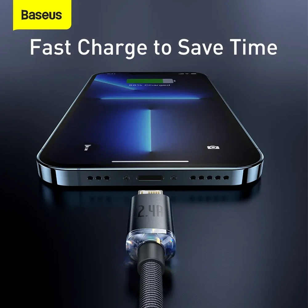 Baseus Crystal Shine kabelis USB į Lightning, 2.4A, 2m juodos spalvos