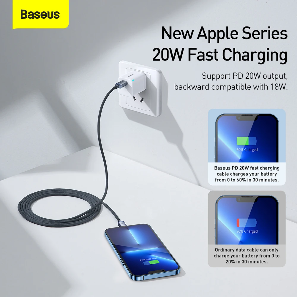 Baseus Crystal Shine USB-C į Lightning jungties laidas, 20W, PD, 2m juodos spalvos