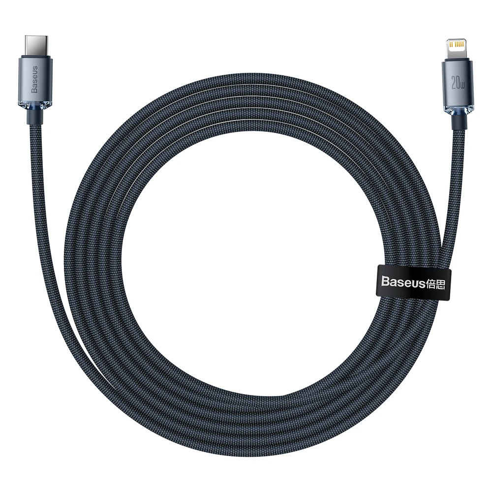 Baseus Crystal Shine USB-C į Lightning jungties laidas, 20W, PD, 2m juodos spalvos