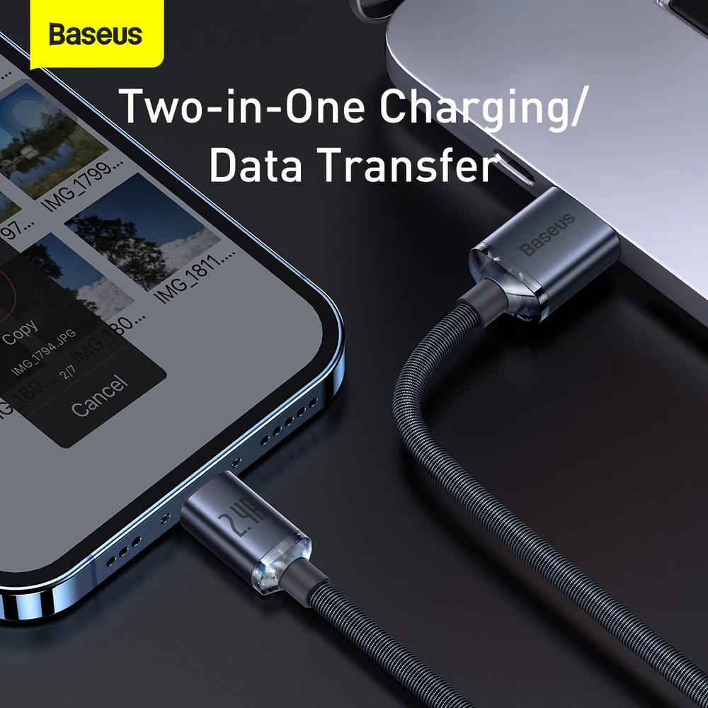 Baseus Crystal Shine laidas USB - Lightning 2.4A 1.2m - Juodas