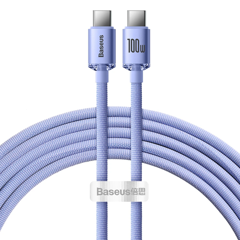 Baseus Crystal Shine USB-C – USB-C laidas 100W 2m – Violetinis