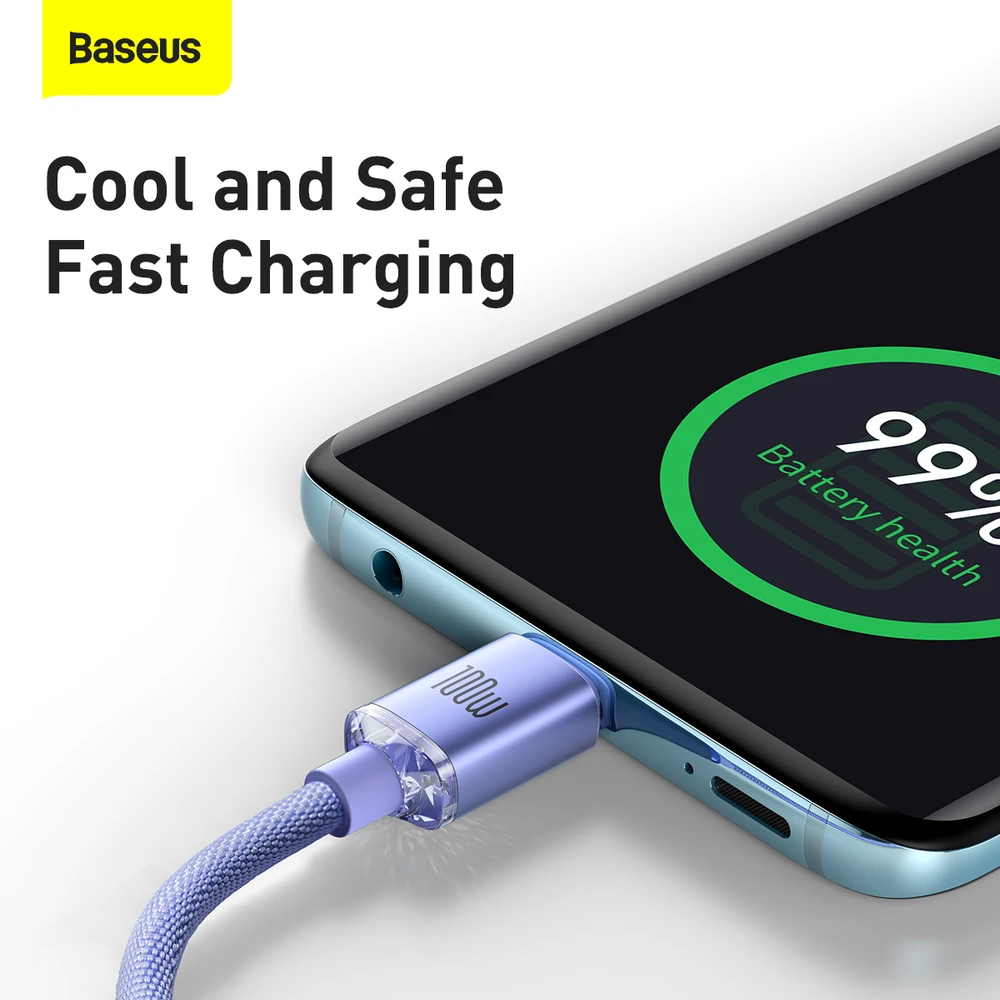 Baseus Crystal Shine USB-C – USB-C laidas 100W 2m – Violetinis