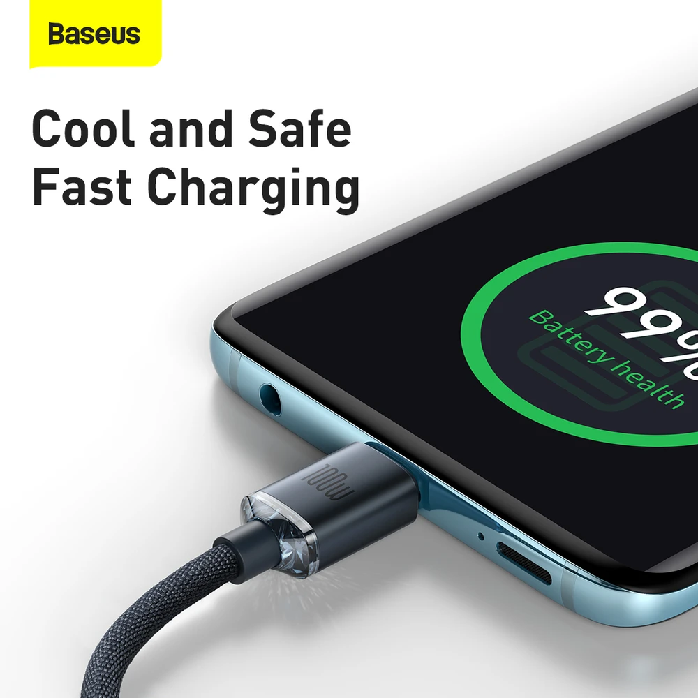 Baseus Crystal USB-C - USB-C laidas 100W 2m - Juodas