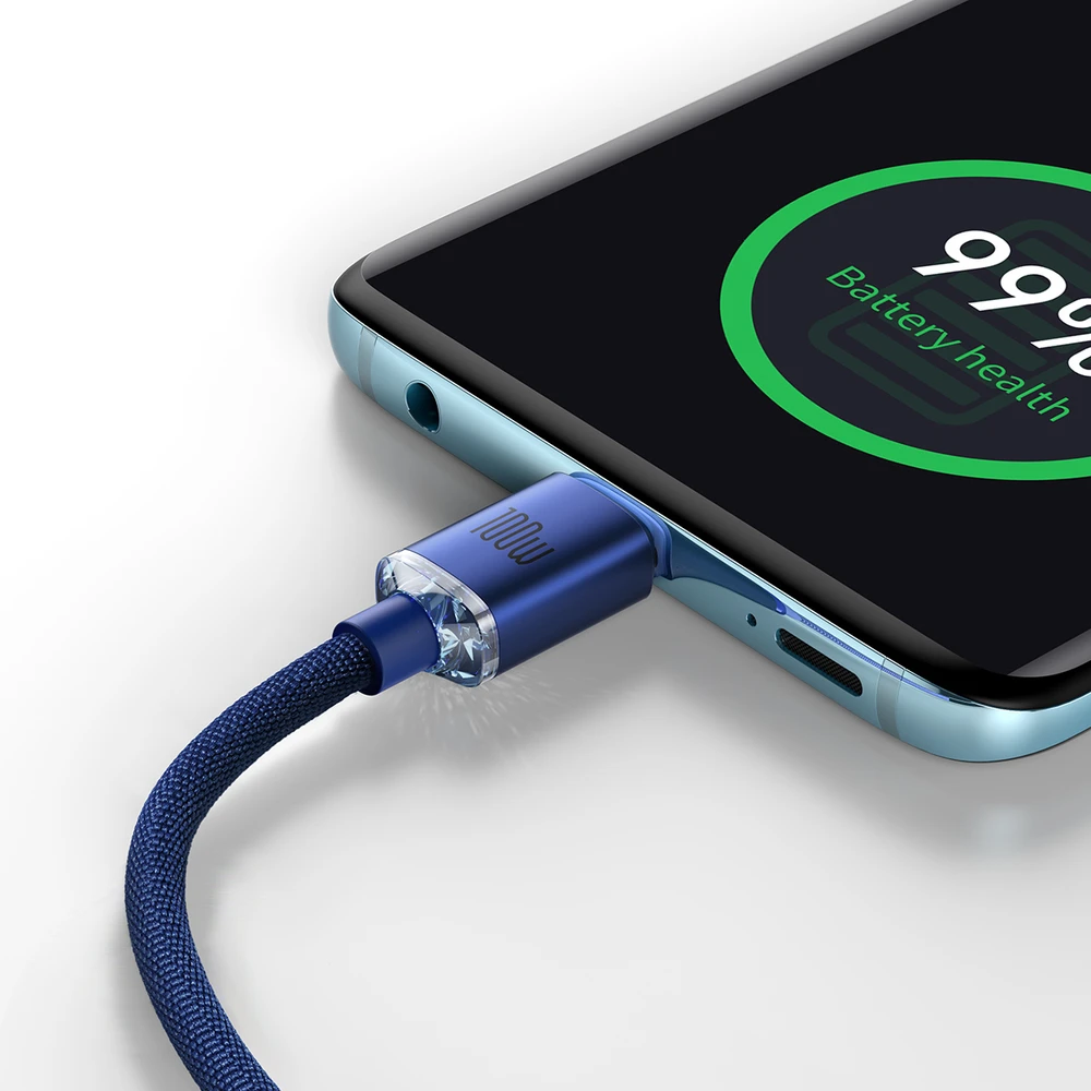 Baseus Crystal Shine kabelis USB-C - USB-C 100W 2m mėlynas