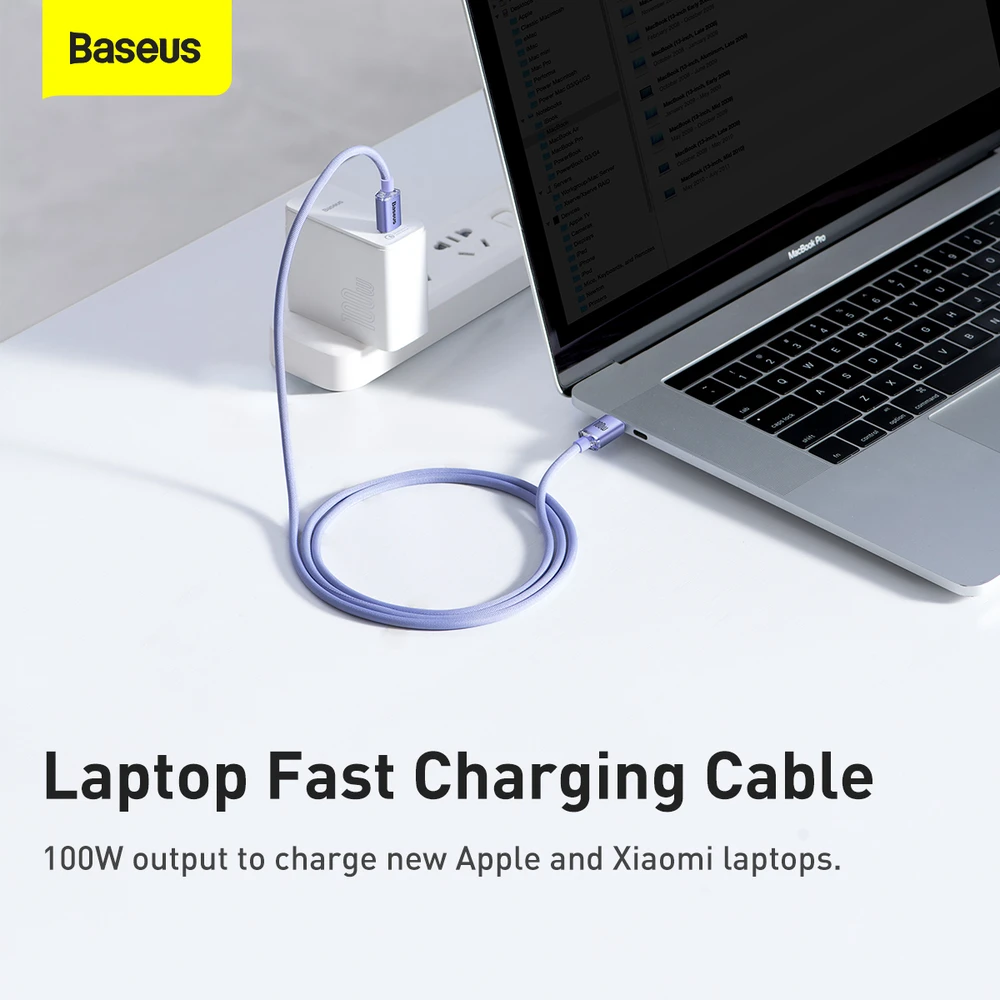 Baseus Crystal Shine USB-C – USB-C laidas 100W 1.2 m – Violetinis
